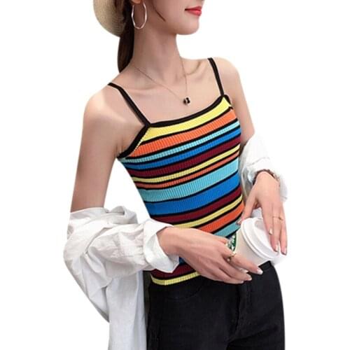 Thai Halter Top Summer Bottoming Vest Thin Section Sexy Short Section Ice Silk Color Striped Sweater Inside Fashion Slim Wild