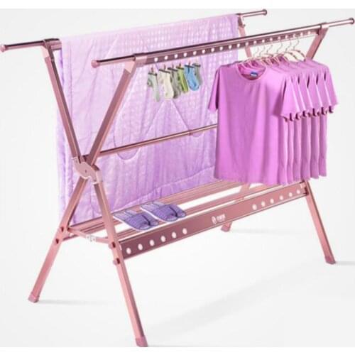 Clothes rail balcony telescopic cool hanger drying quilt rack indoor and outdoor household folding floor double pole