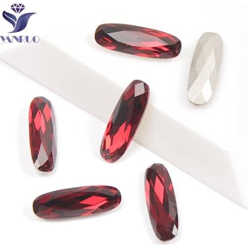 YANRUO 4161 Elongated Baguette Siam K9 Crystal With Pointback Strass Silver And Gold Claws Fram e Rhinestons Dress DIY