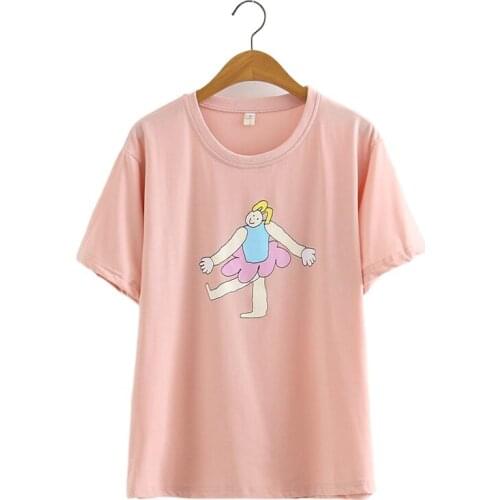 Pink Harajuku Cartoon Print Graphic T-Shirts Women 2021 Summer Short Sleeve O-neck Cotton Preppy Style Female Kawaii Tops Tees
