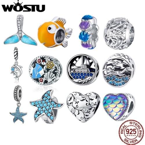 WOSTU Authentic 925 Sterling Silver Hot Sale Starfish Charms Pendant Fit Bracelet Women Party Fashion DIY Jewelry Gift Making