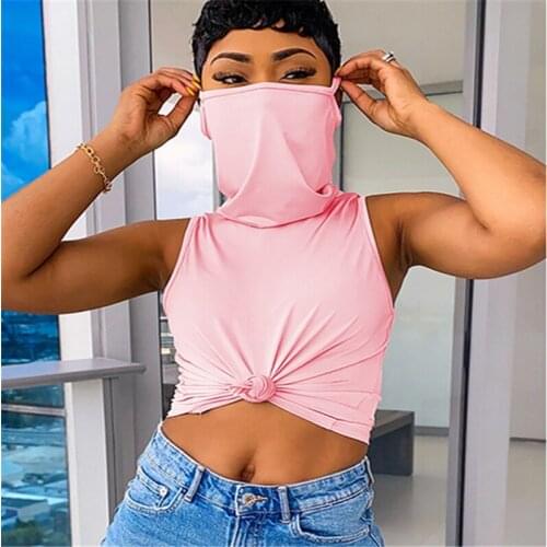 Women Vest With Mask Solid Color Camisole Sleeveless Tunic Tops Casual Tank Tops Shirt Basic Summer Tanks Tee Plus Size XL New