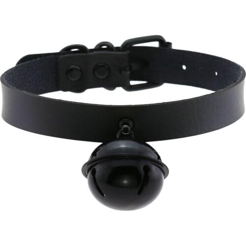 ZIMNO Goth Leather Black Big Bells Choker Pendant Punk Gothic Harajuku Necklaces Jewelry for Women Sexy Collar Accessories Gifts