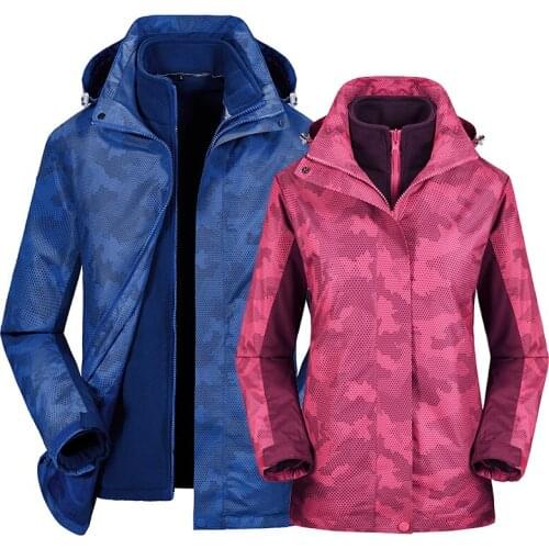 Winter ski jacket Men women Removable fleece lining 2-in-1 set Camouflage outdoor jacket mountaineering Windbreaker Hiking coat