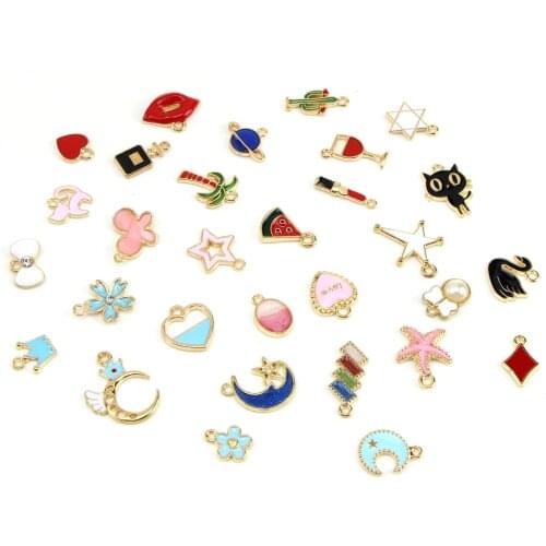 10pcs Mixed Style Lovely Cute Drop Oil Alloy Copper Plated Charm Pendants Stars Plant flower Pendant Jewelry Making