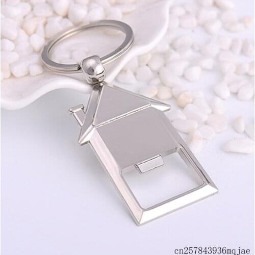 100pcs House Shaped Keychains with Bottle Opener Novelty Keyrings Wine Beer Beverage Opening Tools Gifts for Events