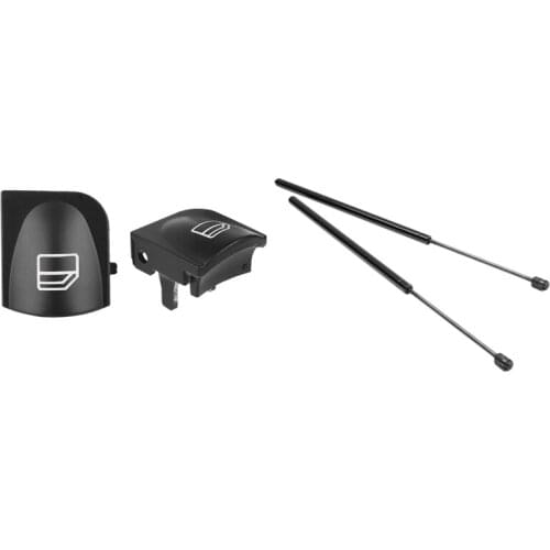 2 Pcs Front Engine Hood Support Rod & 2 Pcs Window Switch Button Covers Caps