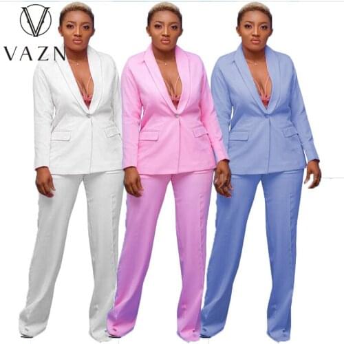 VAZN 2020 Solid Business Suit Full Sleeve Turn Down Collar Shinny Young Sexy High Street Causal Long pants Women 2 Piece Set