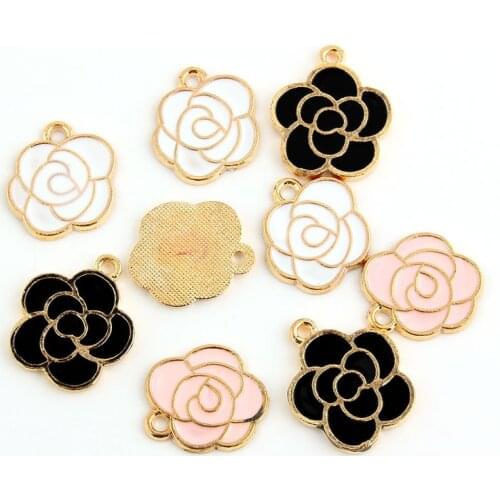 30pcs Fashion Alloy Enamel Rose Pendant Charms For Bracelet Necklace Earrings Jewelry Accessories 15x15mm