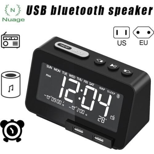 K5 Bluetooth 5.0 speaker Dual Smart Alarm With 2 USB Ports LCD Digital Display FM Alarm Clock Portable Smart Home Devices