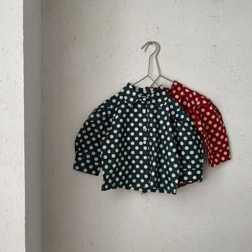 Infant Baby Girls Blouse Lapel Collar Polka Dot Children Tops Fashion Toddler Kids Shirt Spring Cotton Long Sleeve Clothing