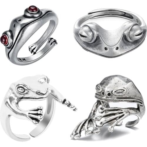Bohemian Vintage Frog Ring for Women Artistic Design Retro Silver Color Opening Resizable Unisex Female Statement Rings Gift