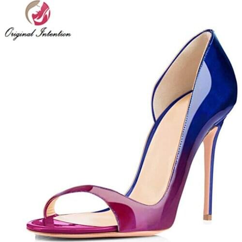 Original Intention Fashion Women Sandals Thin High Heels Mix Colors Summer Shoes Open Toe Patent Leather Sandalias Mujer Size 13
