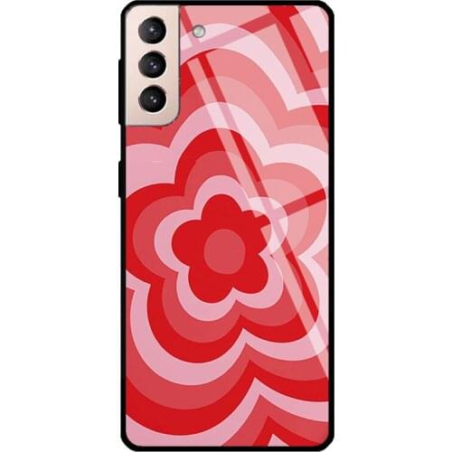 Red Love Heart Coffee Latte Groovy Tempered Glass Case For Samsung Galaxy S21 Ultra Note 20 S8 S9 S10 Note 10 Plus S20 FE
