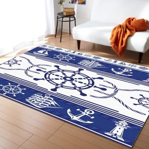 Rudder Anchor Blue Stripes Pattern Carpet Bedroom Room Bedside Blanket Rug for Living Room Cloakroom Carpet Bedroom Decor