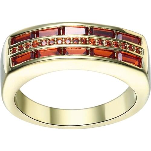 Hainon Fashion Rings for Women Red Cubic Zircon Crystal Gold-Color Finger Ring Engagement Promise Jewelry Gifts