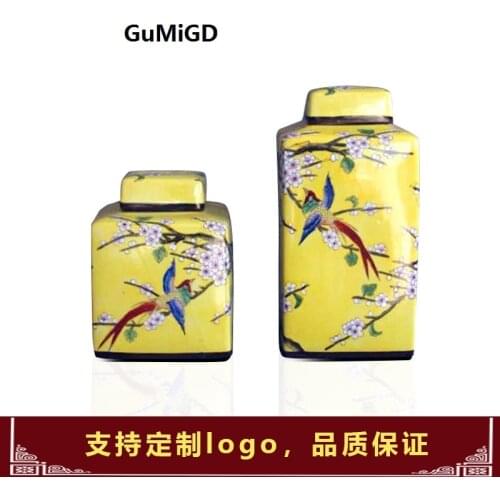 Jingdezhen Ceramic US style colorful flowers and birds with cover square storage tank for holding ceramic tank two-piece set of