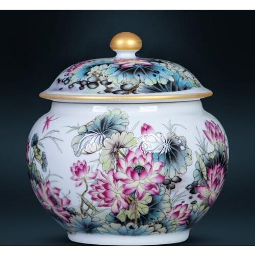 Jingdezhen ceramic sealed small tea can moisture proof and mould proof storage can coarse grain storage can with cover
