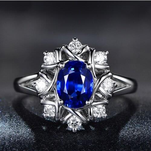 Classic Mainstream New Oval Blue Crystal AAAAA Zircon Snowflake Luxury Charm Woman Rings Vintage Pop Wedding Engagement Jewelry