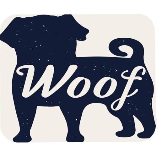 Woof Mouse Pad Hand Drawn Letter Pug Dog Bulldog Funny Cool Animal Silhouette Friend Gaming Mouse Mat Non-Slip Rubber