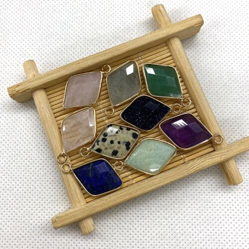 Natural Stone Pendant Diamond-shaped Amethyst Obsidian Lapis Lazuli Faceted Crystal Color Necklace Jewelry Ornaments 2 Pieces