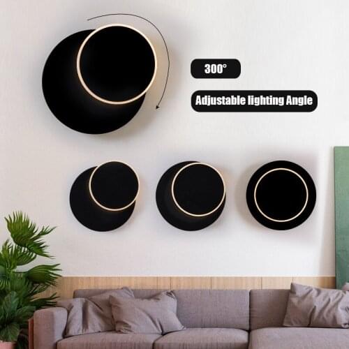 Square Round LED Wall Lamp Indoor White Black Sconce Wall Lights 300 Degree Rotatable Metal 5W/16W Fixtures Multiple Sizes