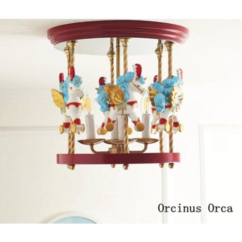 Cartoon creative color Unicorn ceiling lamp Girl Bedroom childrens room lamp lovely decoration merry go round ceiling lamp