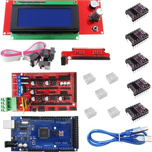 3D Printer kit 1pcs Mega 2560 R3 + 1pcs RAMPS 1.4 Controller+ 5pcs DRV8825 Stepper Motor Drive + 1pcs LCD 2004 controller