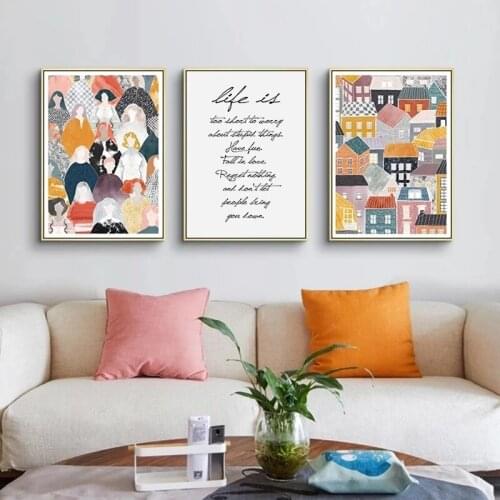 Nordic Abstract Life Quotes Wall Art Poster Scandinavian Colorful HouseCanvas Painting Pictures for Living Room Home Decor