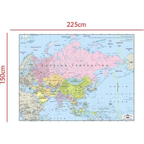 Non-woven Foldable Map of Asia Mercator Projection Without National Flag For Education 150x225cm