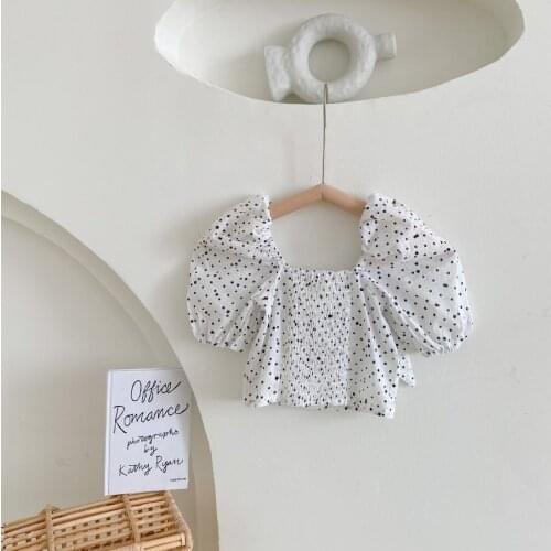 2021 new girls dots shirt cotton summer short sleeve kids top