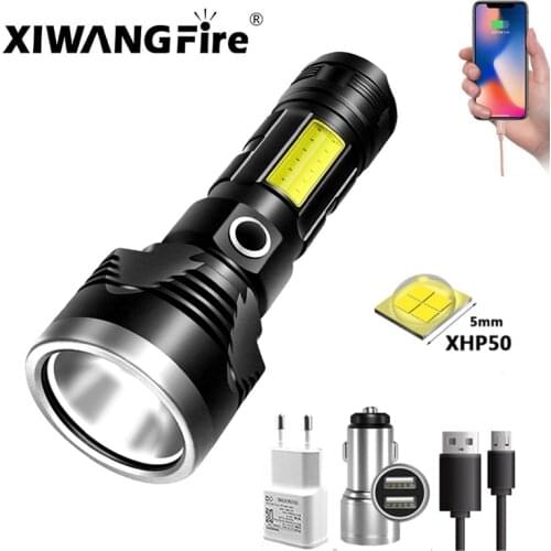 New COB Flashlight Usb Charging with Side Light 6 Mode P50+cob Led Multifunctional Plastic Portable Light Flashlight Torch