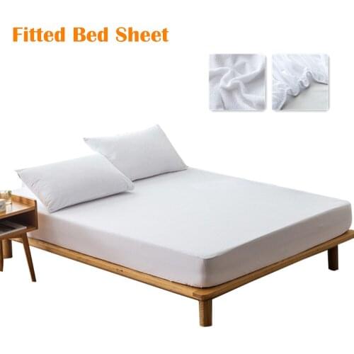 Pure Color Terry Towelling Fitted Bed Sheet Watertight Bed Protective Cover Twin/Full/Queen/King Cotton Soft Fitted Bed Sheet