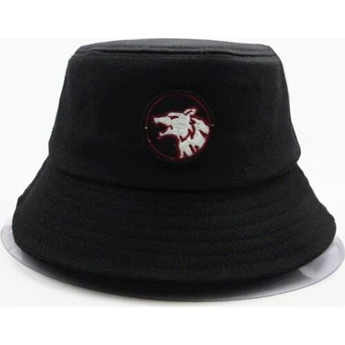 LDSLYJR Cartoon Wolf head embroidery cotton Bucket Hat Fisherman Hat outdoor travel hat Sun Cap Hats for men and Women 253