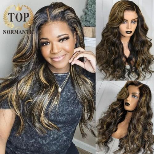 Topnormantic Brazilian Remy Human Hair Wigs Highlight Color Body Wave 13X4 Lace Front Wigs With Pre Plucked Hairline