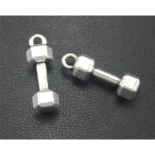 25pcs Silver Color Dumbbell Fitness Charm Pendant For DIY Jewelry Making 21x6mm A1773