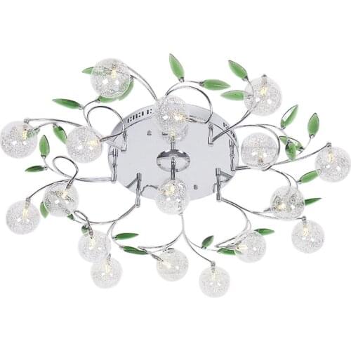 Modern Glass Ball Aluminum Wire Parlor Ceiling Lamp Stainless Steel Top Green Crystal Leaf Living Room Bedroom Ceiling Lamps