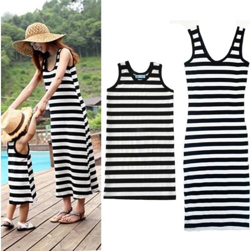 Girls sundress mother and daughter dresses summer black and white striped dress casual clothes beach dress Camisole Nightgown
