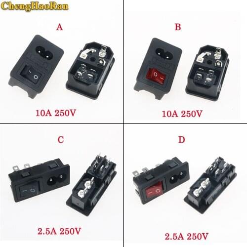 ChengHaoRan IEC 320 C8 MAINS AC Power Socket Electric plug power cord inlet Power Receptacle With ON OFF Rocker Switch CCC CE