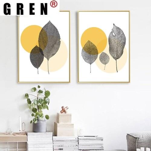 GREN Nordic Abstract Leaves Color Contrast Canvas Painting Wall Art Print Poster Picture Modern Living Room Home Decor