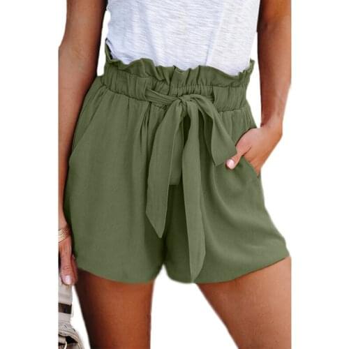 Summer Shorts Womens Casual Chic Simple High Quality Fashion Ladies All-match Elastic Pleated Waist Sashes Elegant Shorts Femme