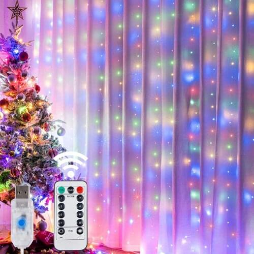 USB LED Curtain Light Fairy String Lights 8Mode 3X1M 3X2M 3X3M Fairy Garland For New Year Christmas Outdoor Wedding Home Decor