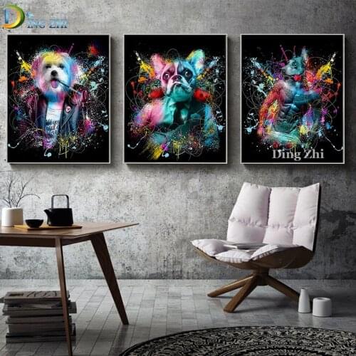 Triptych Diamond Painting Abstract Colorful Animal Dogs 5D Diy Full Square Round Drill Cross Stitch Embroidery Mosaic Decoration