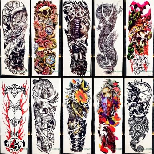 Waterproof Large Full Arm Tattoo Sticker Robot Machin Dragon Fish Totem For Men Women Body Leg Art Fake Temporary Tattoo Sticker