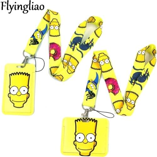 Funny Cartoon Characters Yellow Anime Lanyard Badge Holder ID Card Lanyards Mobile Phone Rope Key Lanyard Neck Straps Keychain