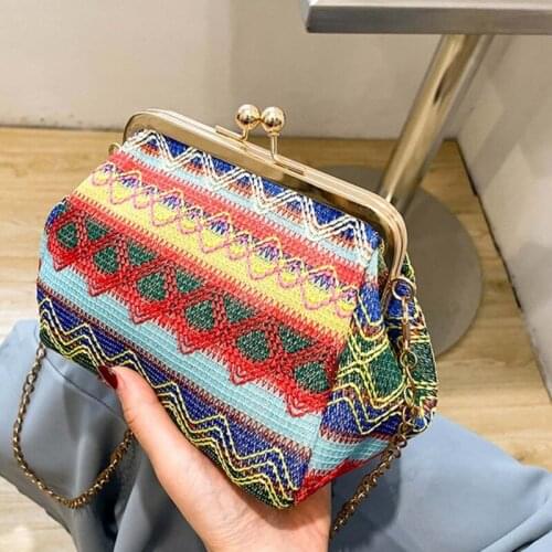 Womens Shoulder Handbags Small School Crossbodies Messenger Bag Evening Straw Weave Clutch Bags Kiss Lock Shopping Bags