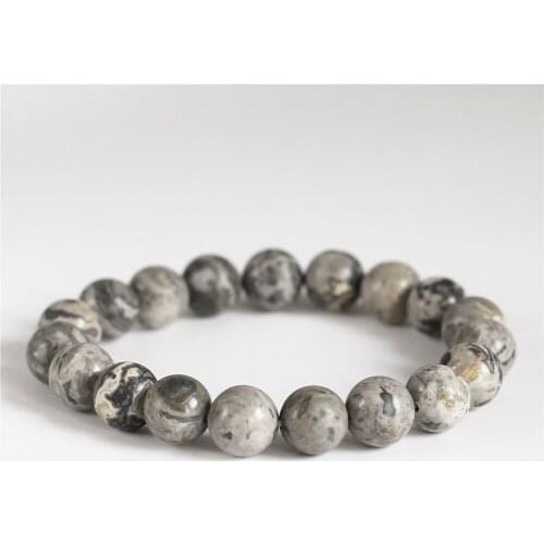 10mm Natural Grey Map Veins Stone Beads Strand Men Bracelets For Women Homme Femme Wholesale Jewelry 20pcs/lot Free Shipping