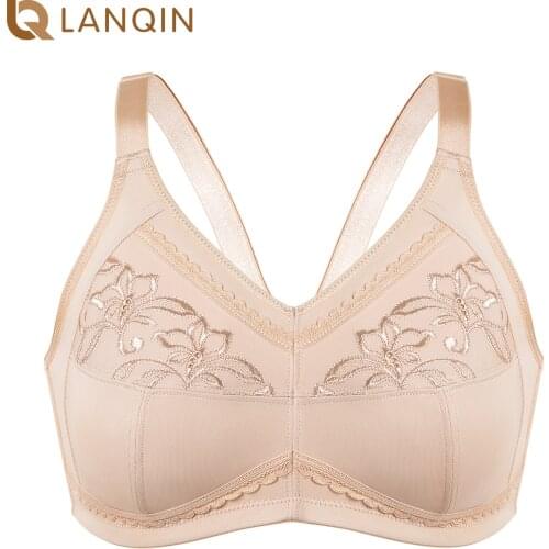 Womens Cotton Embroidered Full Coverage Support Wirefree Non-padded Mastectomy Pocket Bra Plus Size