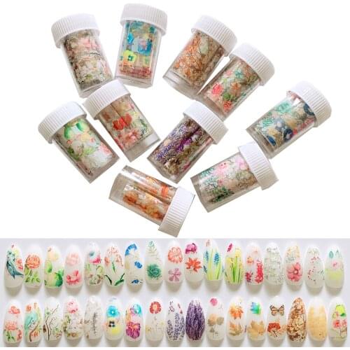 1Bottle Different Flower Nail Art Foil Transfer Stciker Nail Art sticker 4cm*1m in plastic bottle
