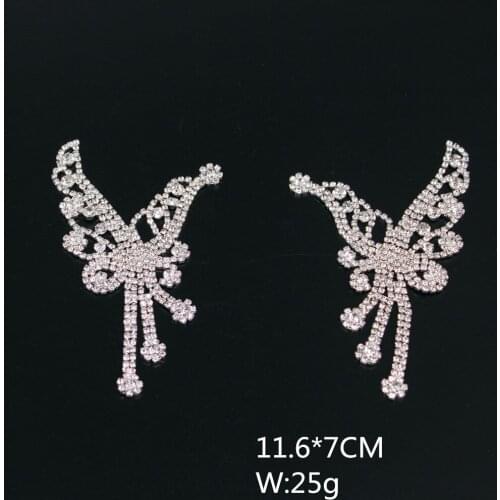 1 Pair Butterfly Rhinestone Iron on Motif Patch Applique Sewing on DIY Crystals Tassel Applique for Garment Bridal Sash Jewelry